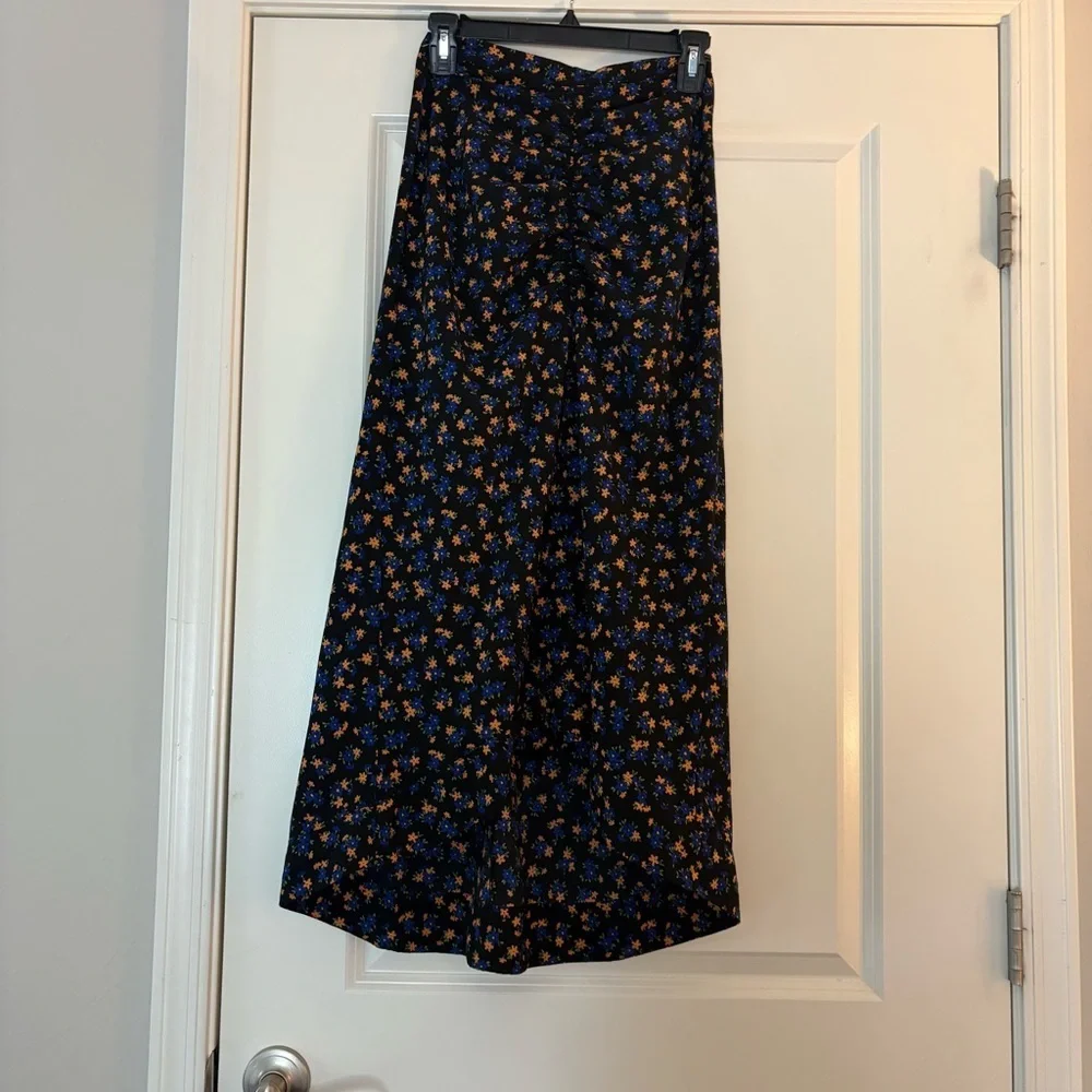 Topshop Women’s Black with Floral Print Midi Asymmetrical Skirt